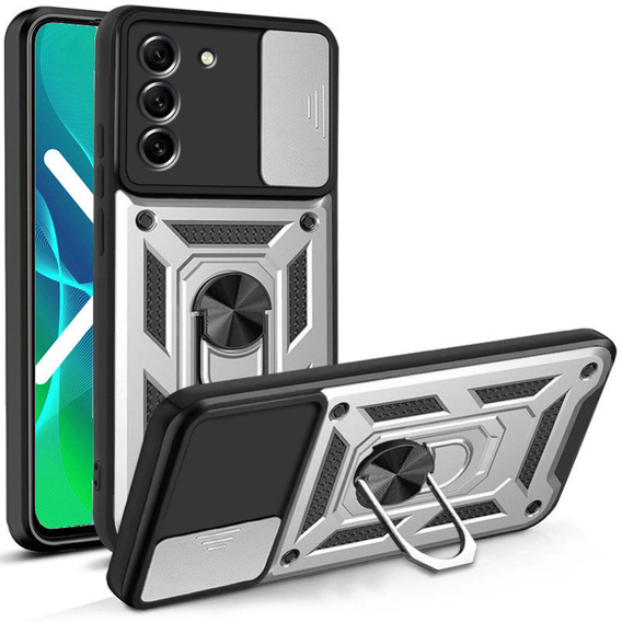 Etui pancerne do Samsung Galaxy S23, CamShield Slide, srebrne