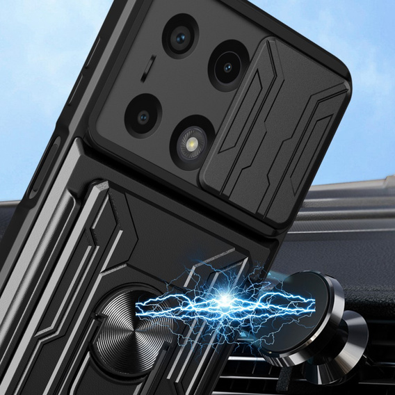 Etui pancerne do Xiaomi Redmi Note 13 Pro 4G / Xiaomi Redmi Note 14S / Xiaomi Poco M6 Pro 4G, Camera Slide Card Slot, czarne