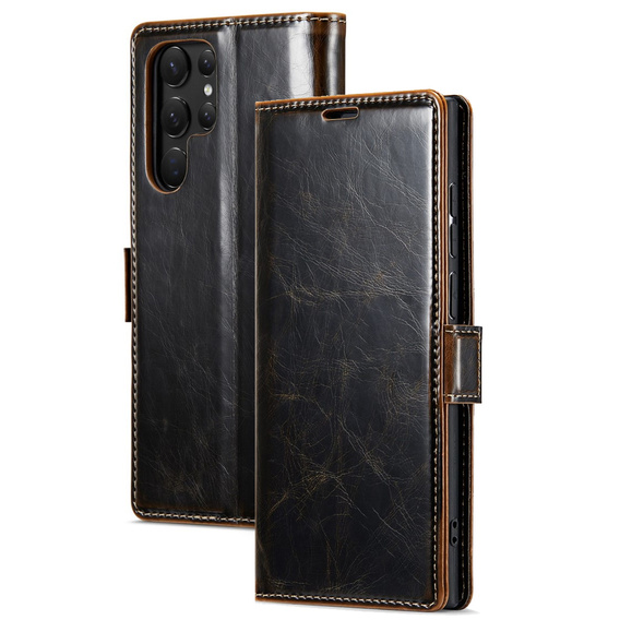 Etui z klapką do Samsung Galaxy S23 Ultra, ERBORD Waxy Wallet, brązowe