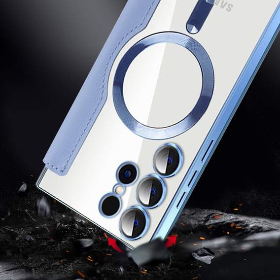 Etui z klapką do Samsung Galaxy S24 Ultra, RFID Wallet MagSafe z ochroną aparatu, niebieskie