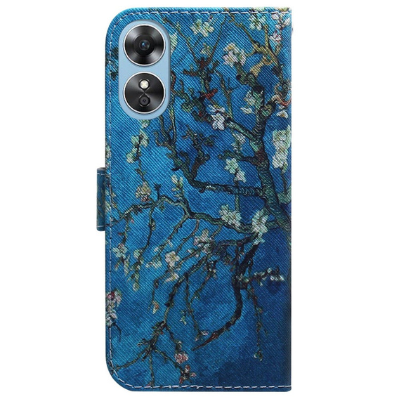 Etui z klapką do Oppo A17, Wallet, Sakura niebieskie