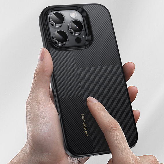 Etui BENKS Kevlar do iPhone 16 Pro, Carbon Fiber Metal Frame, do MagSafe, czarne