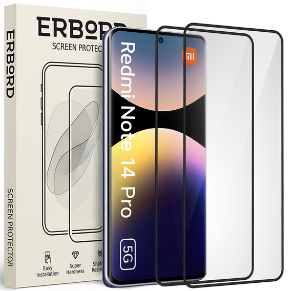2x Szkło Hartowane ERBORD 3D do Xiaomi Redmi Note 14 Pro / Poco X7 – ochrona całego ekranu