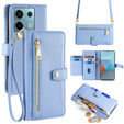 Etui z klapką do Xiaomi Redmi Note 13 Pro 5G, Wallet Zipper Pocket, niebieskie