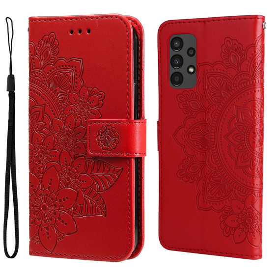 Zestaw Etui z klapką do Samsung Galaxy A13 4G, Mandala i kwiaty, Czerwone + szkło