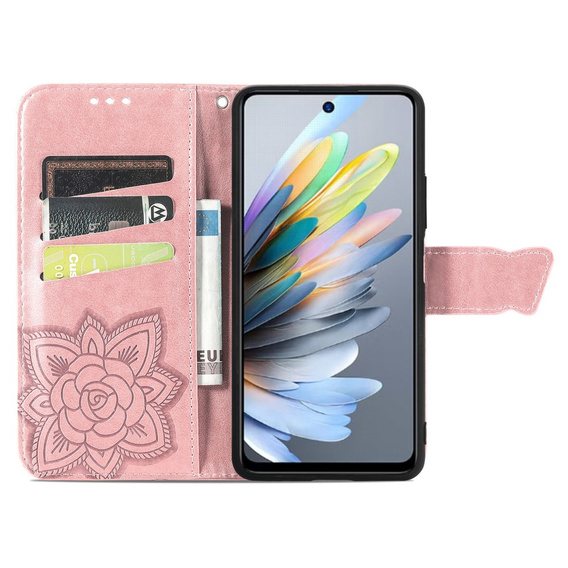 Etui z klapką do Motorola Moto G15 / Motorola Moto G15 Power, Butterfly, różowe rose gold