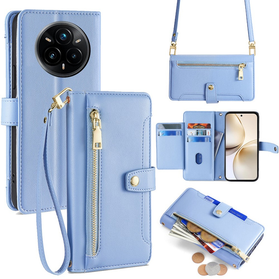 Etui z klapką do Realme 14 Pro+ 5G, Wallet Zipper Pocket, niebieskie
