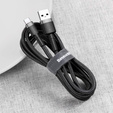 Baseus Cafule 1 m – wytrzymały kabel USB-A do USB-C 3A, szaro-czarny