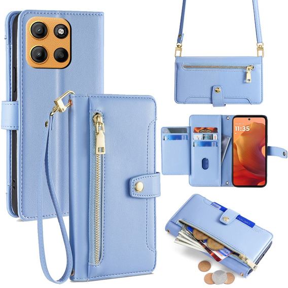 Etui z klapką do Motorola Moto G15 / G15 Power, Wallet Zipper Pocket, niebieskie
