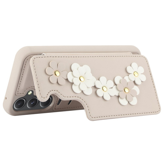 Etui do Samsung Galaxy A55 5G, Leather Flower Card Slot, beżowe