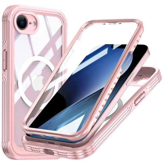 Etui do iPhone 16E, Shockproof, ze szkłem, do MagSafe, różowe