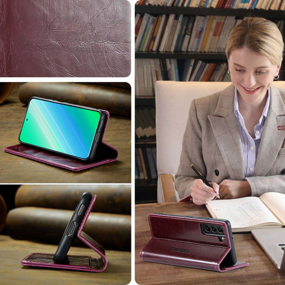 Etui z klapką do Samsung Galaxy S23, ERBORD Waxy Wallet, czerwone
