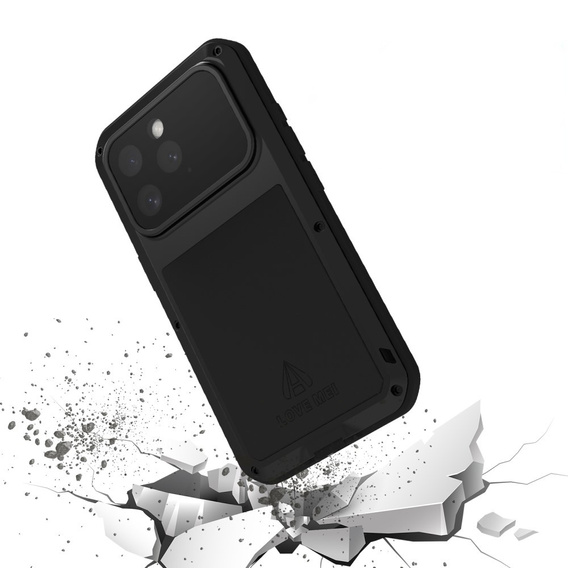 Etui Love Mei do iPhone 16 Pro, pancerne ze szkłem, czarne