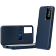 Etui do Samsung Galaxy A56 5G – skórzane z okienkiem Smart View i kieszenią na kartę, niebieskie