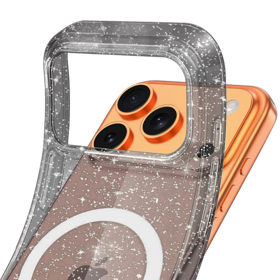 Etui do iPhone 17 Pro, do MagSafe, brokat - półprzezroczyste czarne