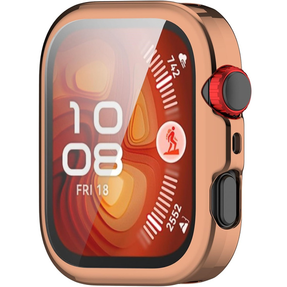 2w1 Etui silikonowe z osłoną ekranu do Huawei Watch Fit 4 – lekka ochrona wyświetlacza i boków - różowo-złote