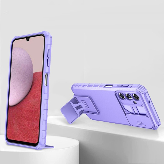 Etui pancerne do Samsung Galaxy A14 4G/5G, Camshield z podstawką, Fioletowe