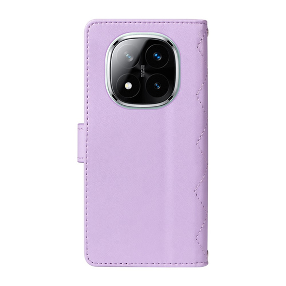 Etui z klapką do Xiaomi Redmi Note 14 Pro 5G / Xiaomi Redmi Note 14 Pro+ 5G / Xiaomi Poco X7 5G, Rhombus Crossbody Leather, fioletowe