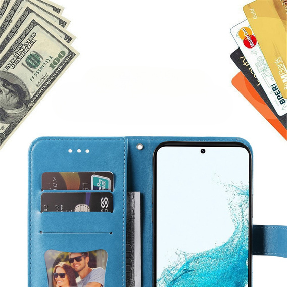 Zestaw Etui z klapką do Samsung Galaxy A54 5G, portfel Mandala i kwiaty, niebieskie + szkło