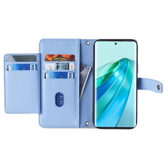 Etui z klapką do Honor Magic5 Lite, Wallet Zipper Pocket, niebieskie