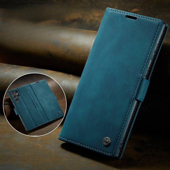 Etui CASEME do Samsung Galaxy S22 Ultra, Leather Wallet Case, zielone