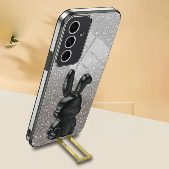 Etui do Samsung Galaxy A54 5G, Glitter Rabbit, z wysuwaną podstawką, czarne