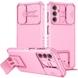 Etui pancerne do Samsung Galaxy A14 4G/5G, Camshield z podstawką, Różowe
