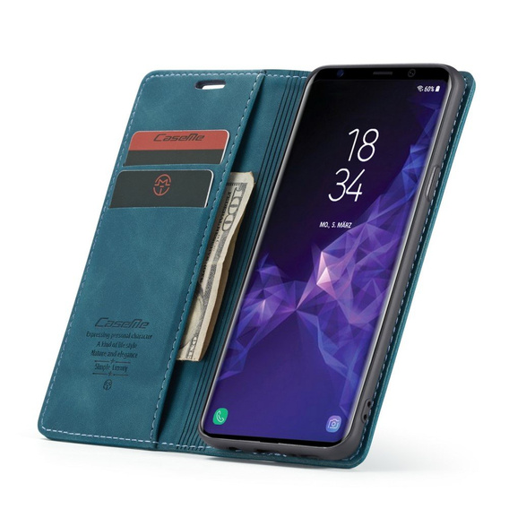 Etui CASEME do Samsung Galaxy S9 Plus, Leather Wallet Case, niebieskie