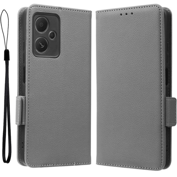 Etui z klapką do Xiaomi Redmi Note 12 5G / POCO X5 5G, Wallet Litchi Magnet, szare
