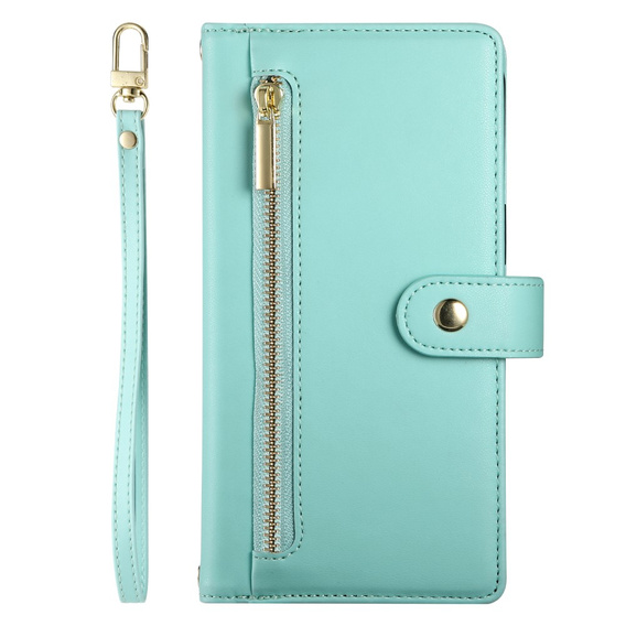 Etui z klapką do Oppo Reno 13 Pro 5G, Wallet Zipper Pocket, miętowe