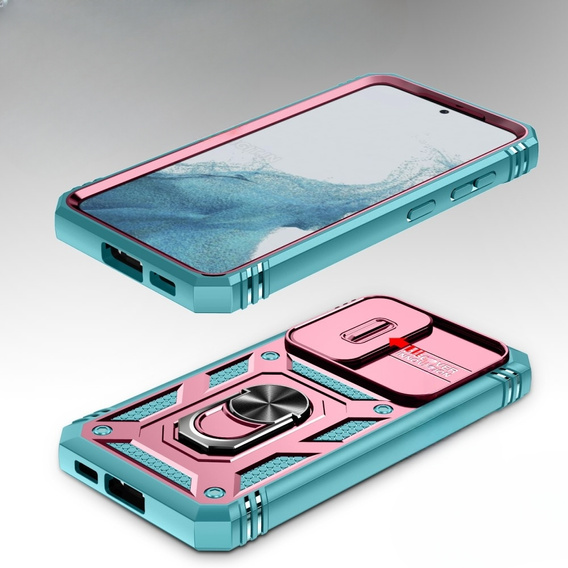Etui pancerne do Samsung Galaxy S23 Plus, CamShield Slide, różowe / zielone