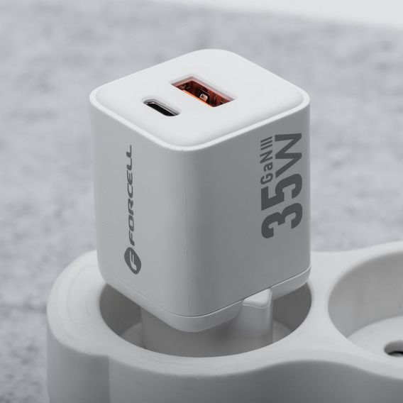 Forcell Mini Ładowarka GaN 35W USB-C + USB-A, kompaktowy adapter do szybkiego ładowania - biały