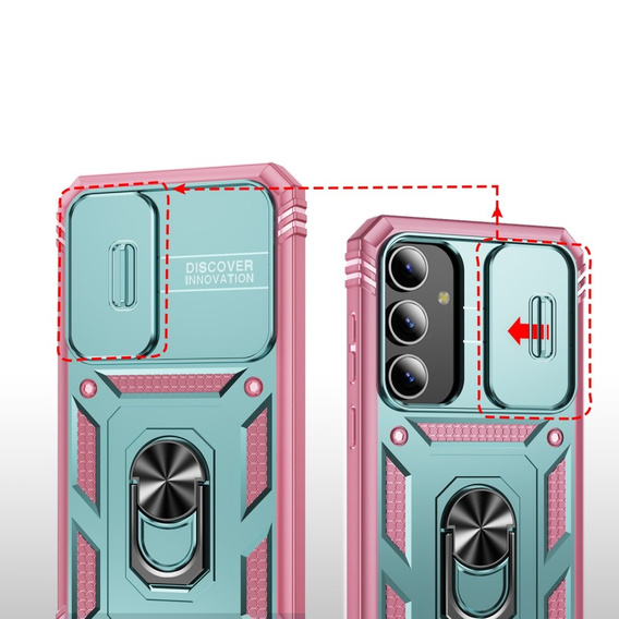 Etui pancerne do Samsung Galaxy S24+ Plus, CamShield Slide, zielone / różowe