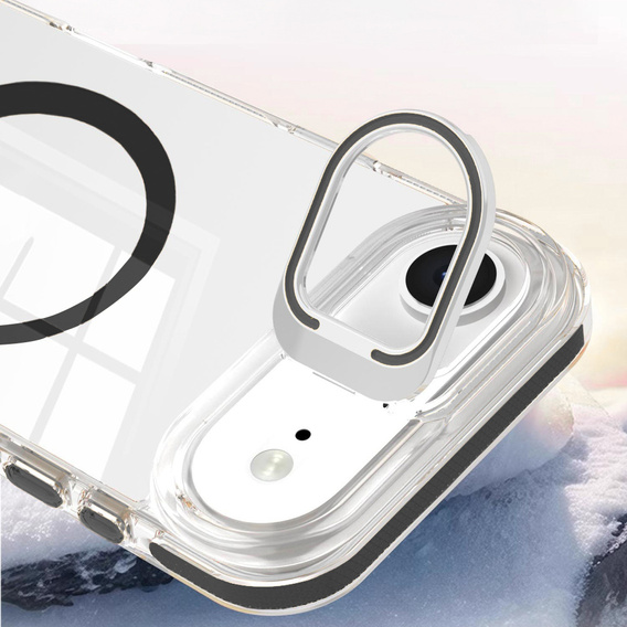 Etui do iPhone 17 Air, do MagSafe, z podstawką, transparentne z czarnymi wstawkami