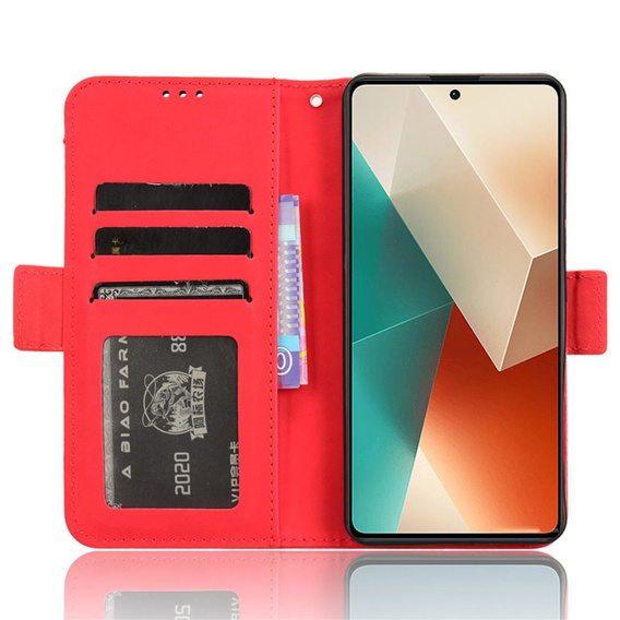 Etui z klapką do Xiaomi Redmi Note 13 5G, Card Slot, czerwone