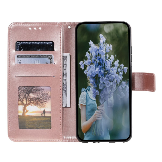 Etui z klapką do Motorola Moto G73 5G, Mandala, różowe rose gold