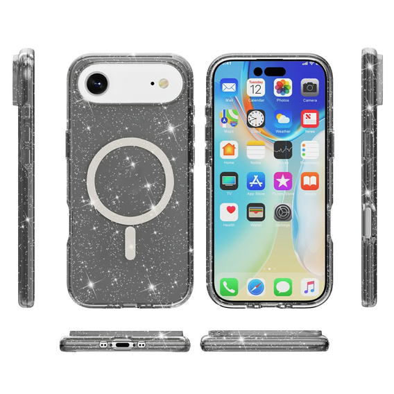 Etui do iPhone 17 Air, do MagSafe, brokat, półprzezroczyste czarne