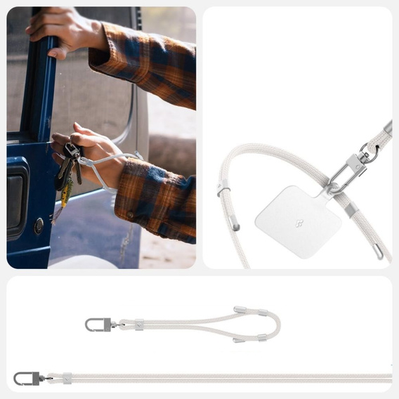 Smycz do telefonu Spigen Crossbody Strap + Wrist Strap + ConTag,  biała