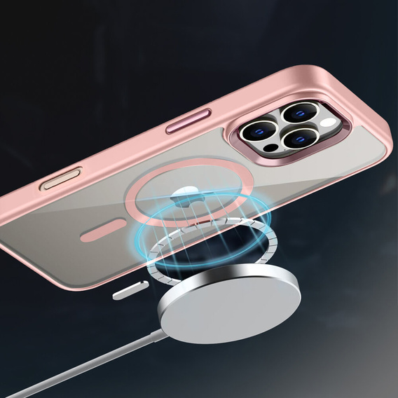 Etui do iPhone 16 Pro Max, do MagSafe, ERBORD Matt Case, przezroczyste / różowe + Szkło na ekran