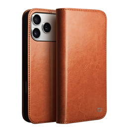 Etui ze skóry z klapką QIALINO Genuine Cow Leather do iPhone 17 Pro Max, brązowy