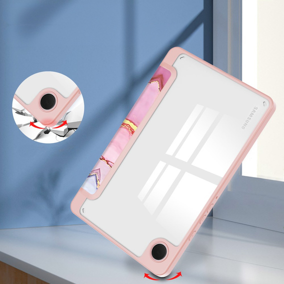 Etui Smartcase Hybrid do Samsung Galaxy Tab A9, z miejscem na rysik – różowe Marble