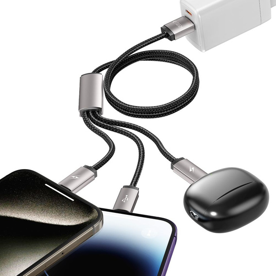 Tech-Protect Kabel UltraBoost 3w1 USB typ-C / microUSB / Lightning 3.5A/100cm, czarny