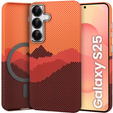 Etui do Samsung Galaxy S25, Carbon Fiber MagSafe, pomarańczowe