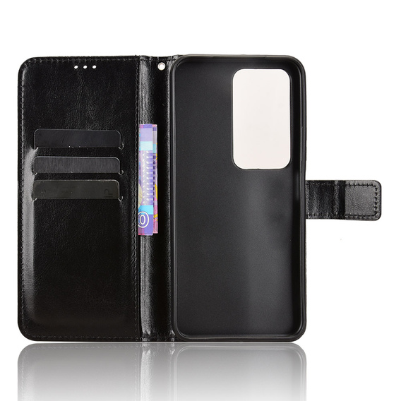 Etui z klapką do Xiaomi Redmi 15 5G / 4G, z fakturą Crazy Horse, czarne