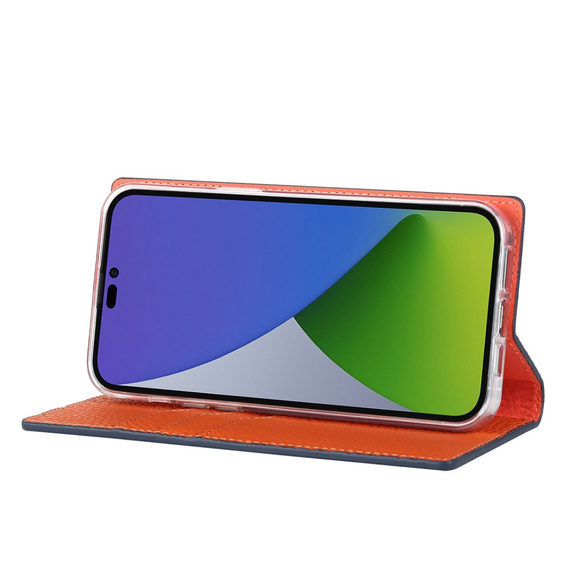 Etui z klapką do iPhone 14 Pro, Litchi Skin Grain, granatowe