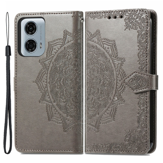 Etui z klapką do Motorola Moto G24 / G24 Power / G04, Mandala, szare