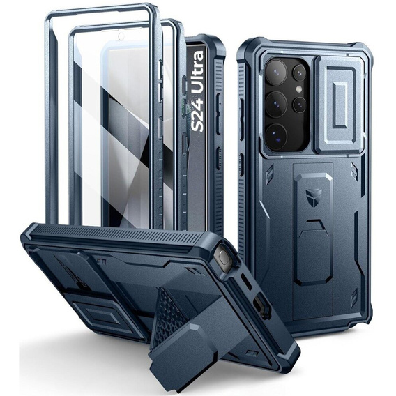Etui pancerne do Samsung Galaxy S24 Ultra, Dexnor Full Body (Two Frames), granatowe