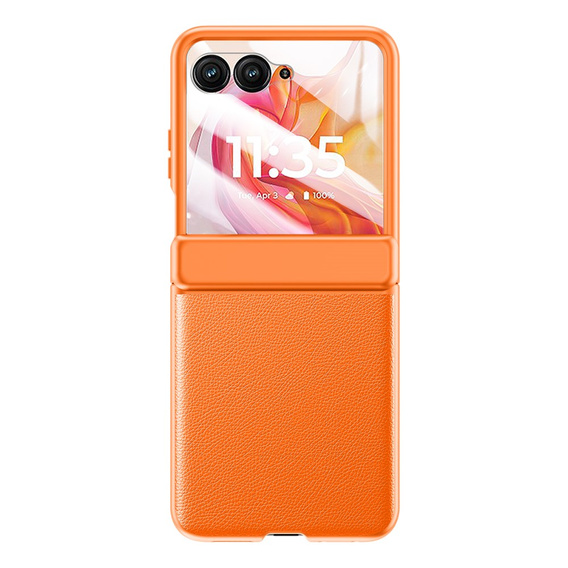Etui do Motorola Razr 50 Ultra, Slim Leather, ze szkłem, pomarańczowe