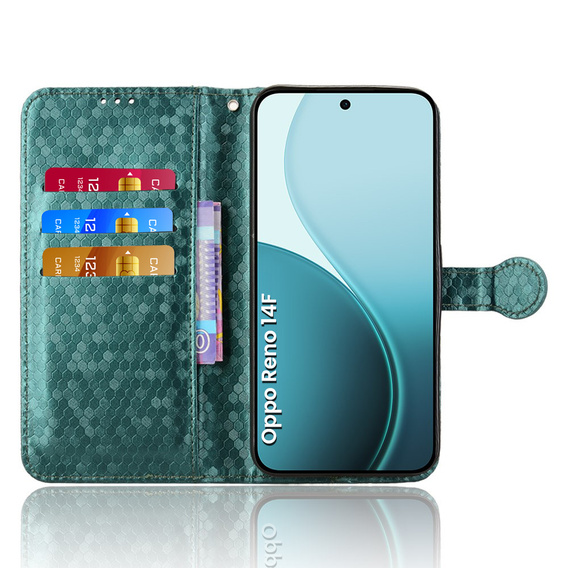 Etui z klapką do Oppo Reno 14F, Wallet Rhombus, zielone