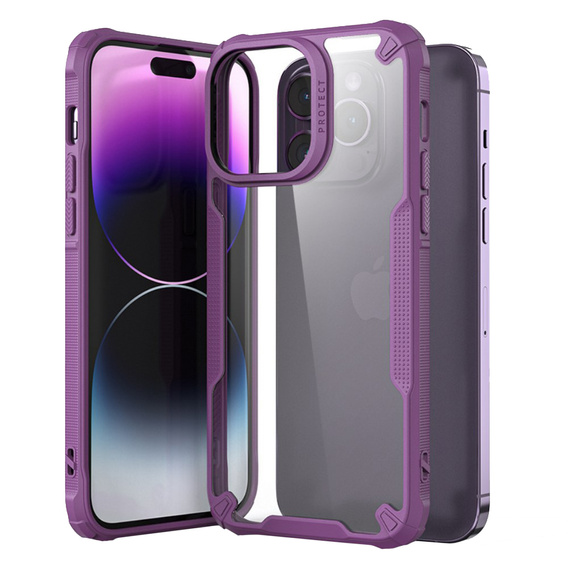 Etui do iPhone 14 Pro Max, pancerne, przezroczyste z fioletową ramką